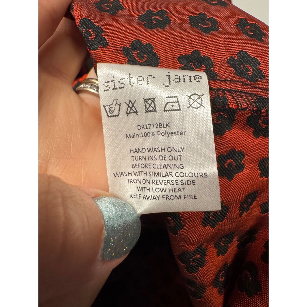 Sister Jane Great Scarlet Floral Mini Dress Jacquard Tiered Babydoll Size M - Picture 5 of 5